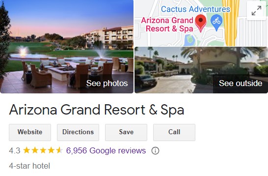 screenshot of Arizona Grand Resort and Spa's local reviews on their GMB listing